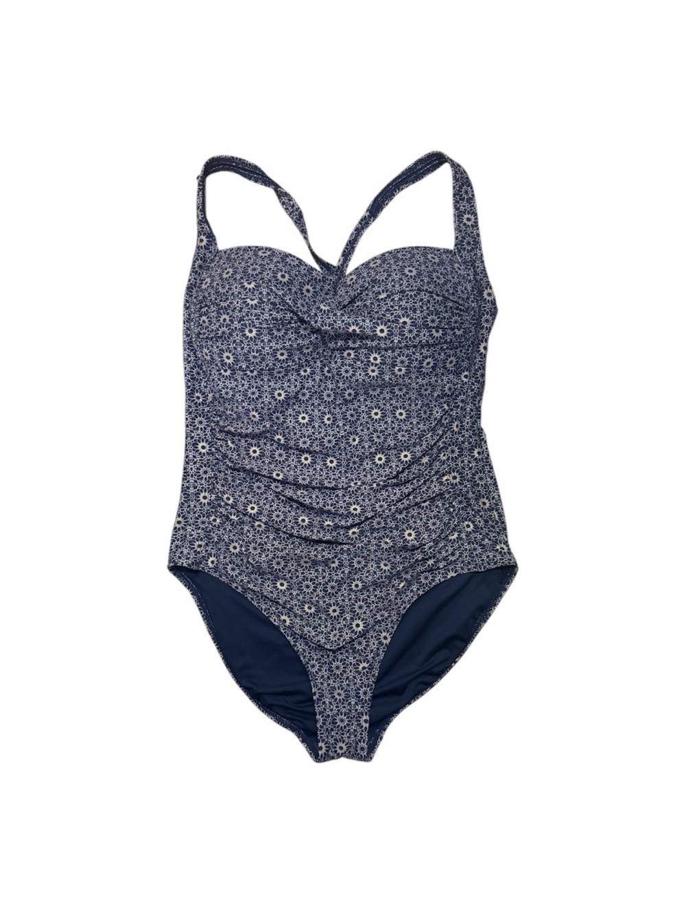 Nip Tuck Swimsuit Women’s Size 10 Navy Floral Ruched One Piece Multi Fit Bra